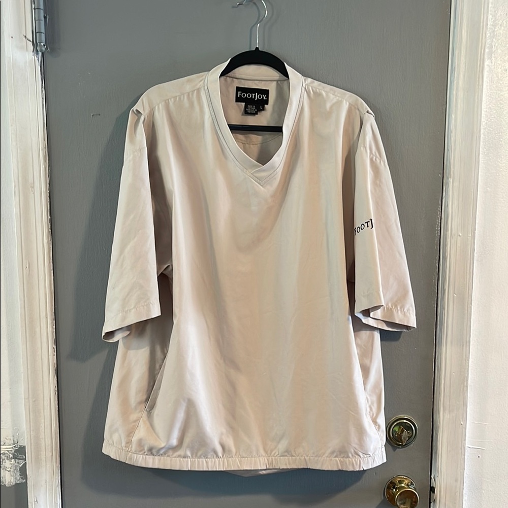 FootJoy V Neck Windbreaker Jacket Men’s Large Beige‎ Pullover Pockets Golf